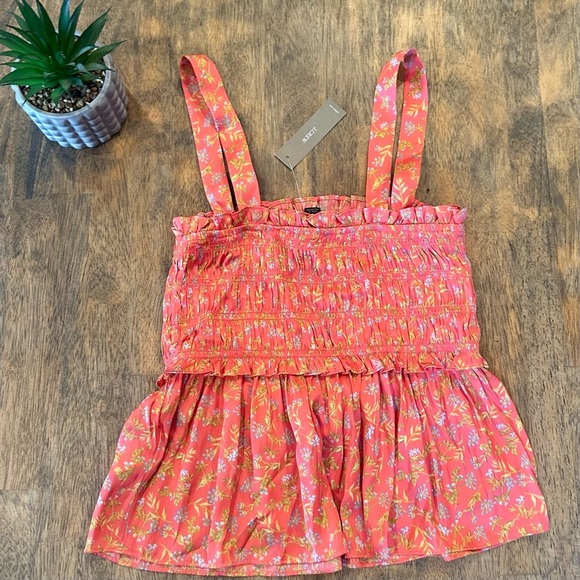 Brand New J. Crew Floral Coral Smocked Women's Top Size M - Picture 2 of 4